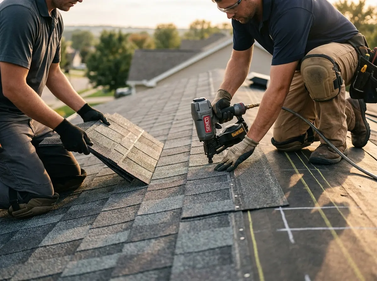 Professional roofer working on a residential roof in Santa Monica